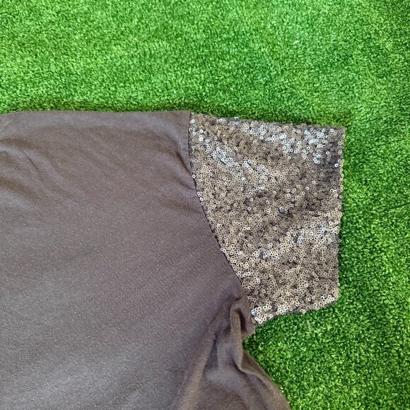 American Eagle Women's Top Grey Sequin Short Sleeve Round Neck T-Shirt Size M - Picture 13 of 13